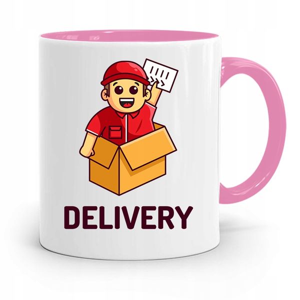 Kubek Różowy Dla Kuriera Express Delivery Man Z Nadrukiem Ze Zdjęciem zdjęcie 1