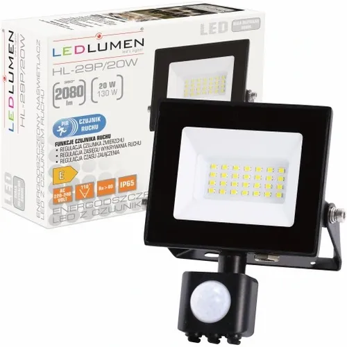 Naświetlacz LED 20W=130W 2080lm Halogen Reflektor Slim Lampa Czujnik Ruchu na Arena.pl