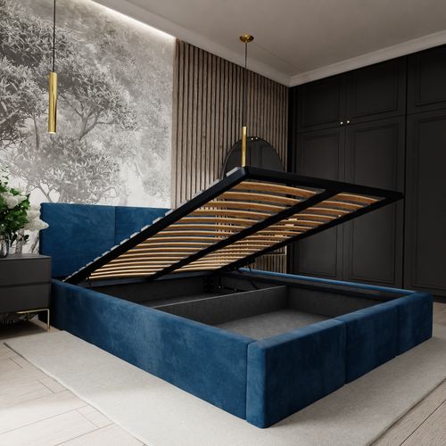 ŁÓŻKO TAPICEROWANE 180x200 ŁÓŻKO PODWÓJNE Z POJEMNIKIEM GRANATOWE na Arena.pl