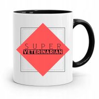 Kubek Czarny Dla Weterynarza Super Veterinarian Z Nadrukiem Ze Zdjęciem