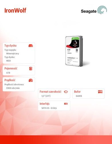 Seagate IronWolf 4TB 3,5'' 64MB ST4000VN008 na Arena.pl