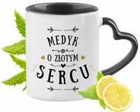Kubek Czarny Z Uszkiem W Kształcie Serca Dla Medyka Na Prezent
