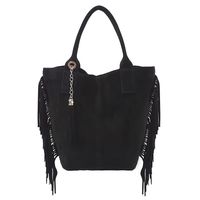 VERA PELLE torebka zamszowa shopper z frędzlami i saszetką V460 czarna