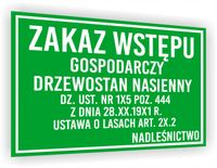 Tabliczka BHP nadruk 20x15 zakaz wstępu gospodarczy drzewostan nasienny