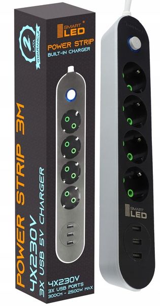 Przedłużacz Listwa Zasilająca 3M 4 gniazda 3xUSB zdjęcie 11