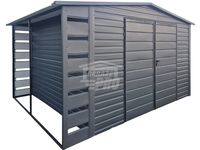Schowek - domek ogrodowy  4x3,5 + wiata 0,5m - Brama Antracyt Dach GP602