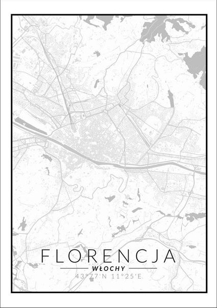 Florencja mapa czarno biała - plakat 50x70 cm zdjęcie 1