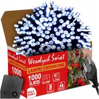LAMPKI CHOINKOWE BIAŁY ZIMNY 1000LED 8 TRYB ZEW/WEW 63 METRY NA CHOINKĘ