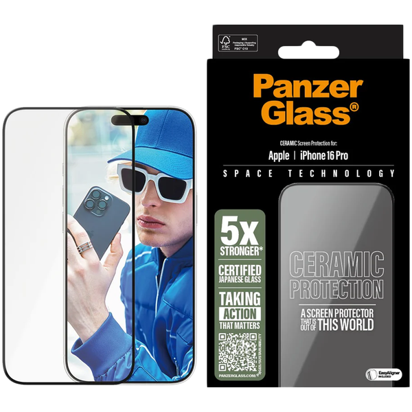 panzerglass ceramic screen protector iphone 16 pro, ultra-wide fit zdjęcie 1