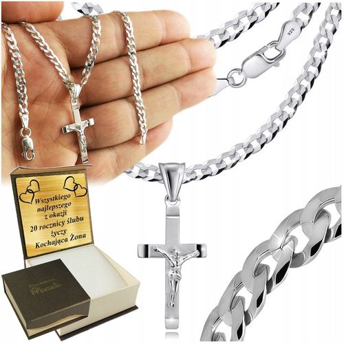 SREBRNY ŁAŃCUSZEK MĘSKI NASZYJNIK PANCERKA SREBRO 925 Z KRZYŻYKIEM GRAWER na Arena.pl