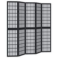 Parawan pokojowy, 5-panelowy, czarny, lite drewno paulowni