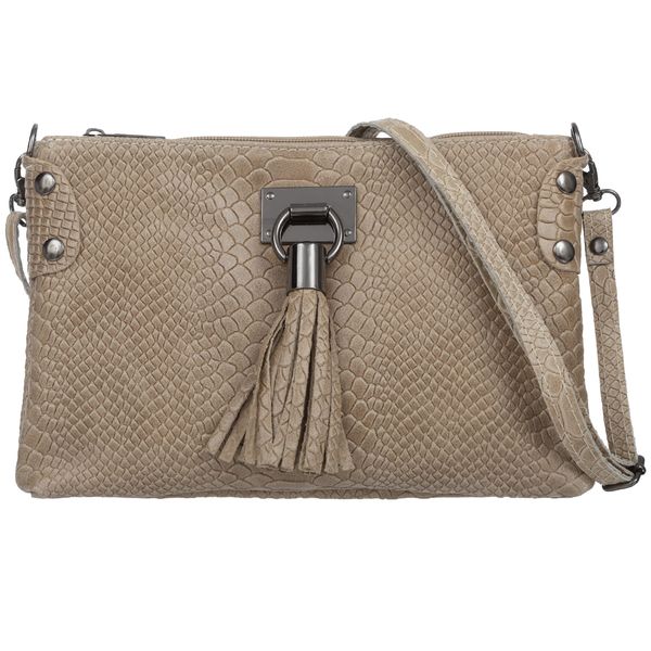 VERA PELLE torebka skórzana listonoszka kroko z paskiem V487 c.beżowa zdjęcie 1