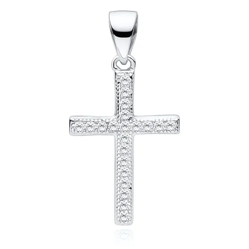 DELIKATNY RODOWANY SREBRNY DAMSKI KRZYŻ KRZYŻYK BIAŁE CYRKONIE SREBRO 925 na Arena.pl