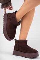 Ciemno Brązowe zamszowe krótkie śniegowce damskie na platformie 39