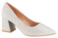 Czółenka na obcasie słupku 6,5 cm. srebrne brokatowe Rozmiar obuwia - 36