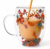 6x SZKLANKI TERMICZNE DO KAWY LATTE HERBATY KWIATY Z PODWÓJNYM DNEM 350 ml