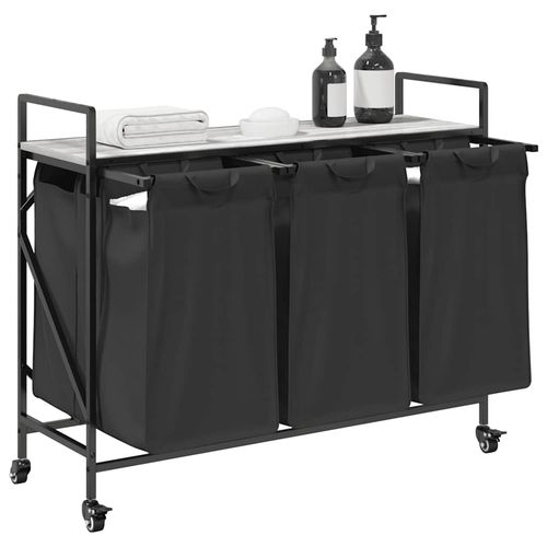 Kosz na pranie 3 przegrody z kółkami, szary dąb sonoma na Arena.pl