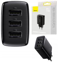 BASEUS SZYBKA ŁADOWARKA SIECIOWA DO TELEFONU 3x USB 17W MOCNA UNIWERSALNA