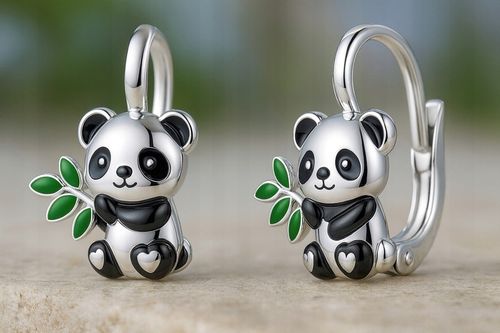 Srebrne kolczyki dla dziewczynki panda srebro próba 925 angielskie na Arena.pl