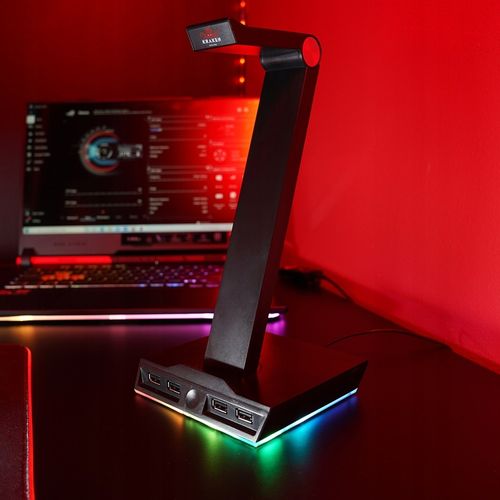 STOJAK UCHWYT NA SŁUCHAWKI LED RGB PODŚWIETLENIE HUB + 4x USB na Arena.pl