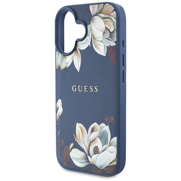 Etui Guess Grained Printed Flower Pattern MagSafe do iPhone 16 niebieski zdjęcie 6