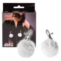 Zaciski na sutki, futrzane pomponiki białe, dla kobiet. 2 sztuki.