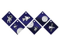 Zawieszki na butelkę z wstążką Kosmos kosmiczne urodziny 12 szt.