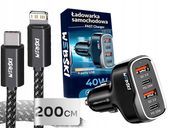 UNIWERSALNA ŁADOWARKA SAMOCHODWA USB 40W KABEL DO iPHONE LIGHTING 200cm 27W