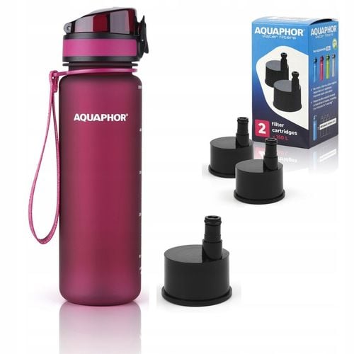 Butelka Filtr Bidon AQUAPHOR CITY 500ml Bordowy Zestaw 3 wkłady na Arena.pl