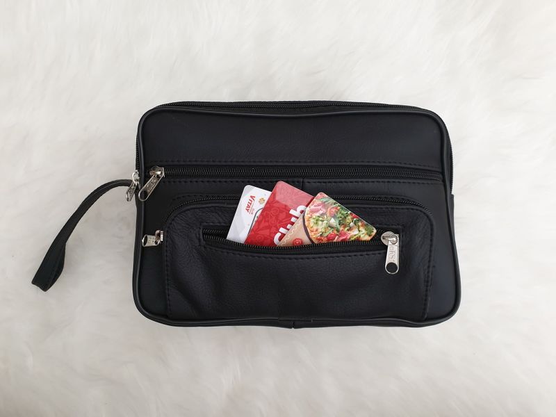 SASZETKA męska skórzana do ręki na dokumenty polska E006 czarna zdjęcie 7