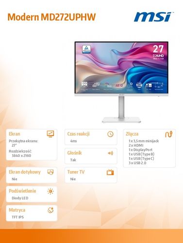 Monitor LED 27" MSI Modern MD272UPHW na Arena.pl