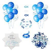 Zestaw Dekoracji Motyw Ryba Balony Serwetki Drewniane Ryby Niebieski 98 Szt