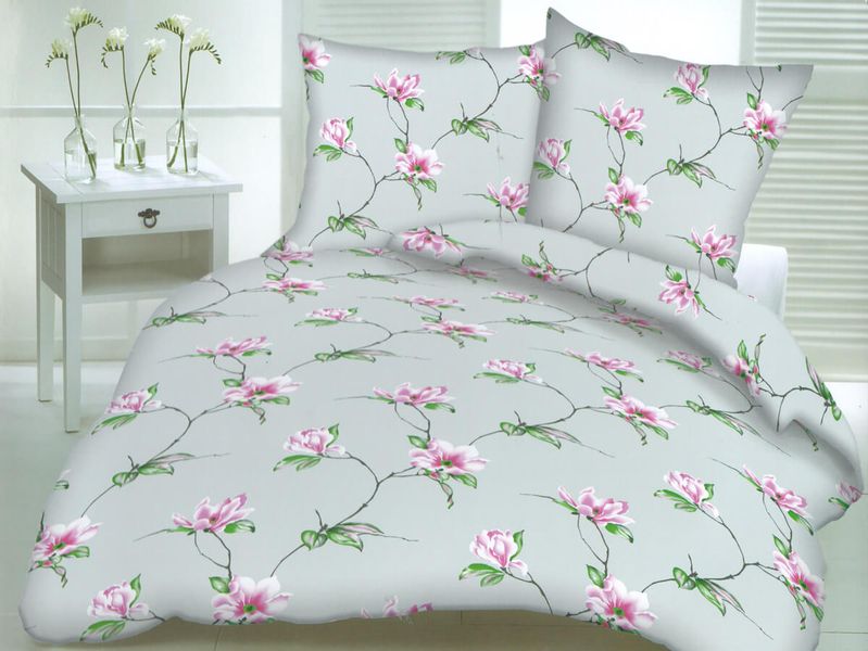 Pościel z kory 100% bawełna 160x200 wzór szary kwiaty zdjęcie 1