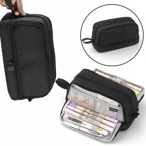 Duża pojemność Piórnik Szkolny Duży i Pojemny Komorowy Czarny 2024 NOWY na Arena.pl