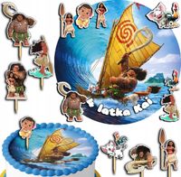 ZESTAW OPŁATEK NA TORT 20CM + TOPPERY PAPIEROWE - VAIANA MOANA 15CM 18CM