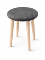 Taboret Drewniany,Krzesło,Stołek,Taboret okrągły tapicerowany,Ciemno Szary