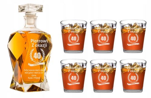 KARAFKA DO WHISKY Z GRAWEREM 6 SZKLANEK URODZINY ŚLUB KAWALERSKI ŚWIADEK na Arena.pl