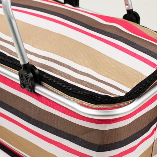 Kosz Piknikowy Termiczny Na Zakupy Duży 30 Litrów Składany Różowe Paski na Arena.pl