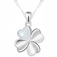 Naszyjnik Srebrny Czterolistna Koniczynka Serduszko z Cyrkoniami SREBRO 925