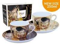 Kpl. 2 filiżanek ze spodkami G. Klimt Pocałunek krem/brąz tło CARMANI