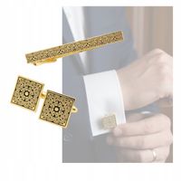 ZESTAW SPINKI DO MANKIETÓW I KRAWATU ZŁOTE NOWOCZESNE PREZENT DLA NIEGO