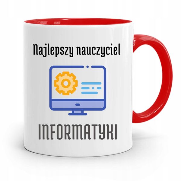 Kubek Czerwony Na Dzień Nauczyciela Informatyki Z Nadrukiem Ze Zdjęciem zdjęcie 1