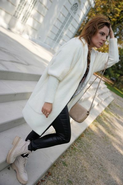 PRZEJŚCIOWY PŁASZCZ z alpaki Z KAPTUREM na suwak KOLOR BIAŁY r. oversize zdjęcie 10