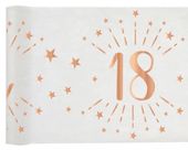 Bieżnik flizelinowy 18 urodziny biały z napisem rose gold 0,3 x 5 m