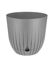 Doniczka donica plastikowa z podstawką 16 cm prążkowany wzór szary mat