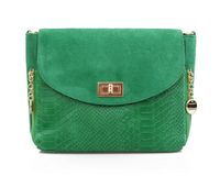 VERA PELLE torebka damska zamszowa listonoszka z paskiem V290 zielona