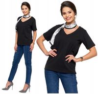 T-Shirt Damski PREMIUM Bawełna Luźna Koszulka Wygodna Dekolt V MORAJ L