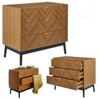 Komoda CHEVRON dekor drewno jodełka brąz czarny 3 szuflady 90x49x79 cm