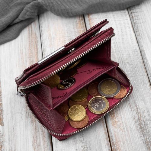 portfel damski skórzany mini burgundowy skóra naturalna lakierowana na Arena.pl