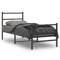 Metalowa rama łóżka z wezgłowiem i zanóżkiem, czarna, 75x190 cm